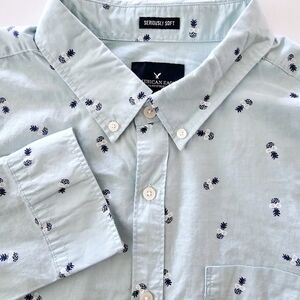 American Eagle Outfitters Teal Pineapple Shades Long Sleeve Button Down‎ Shirt